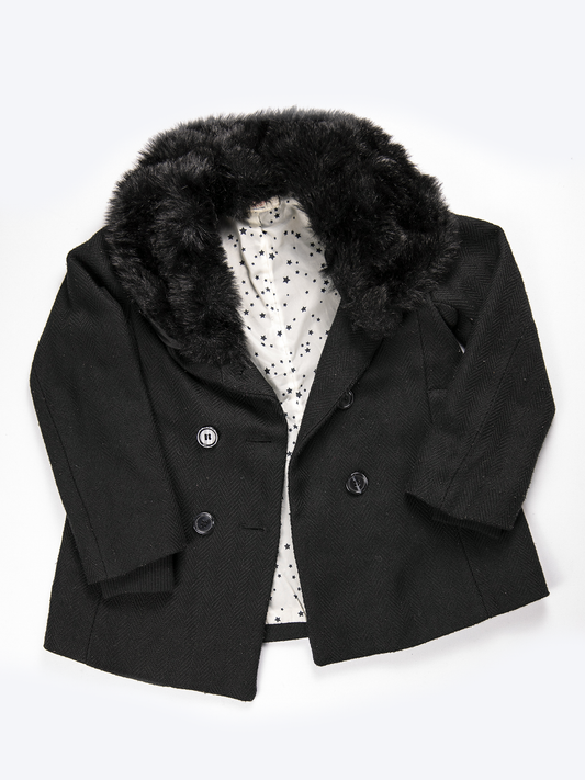 H&M Black Coat with Faux Fur Collar