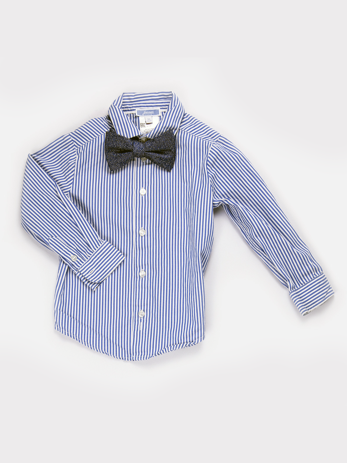 Blue Striped Shirt with Bow Tie