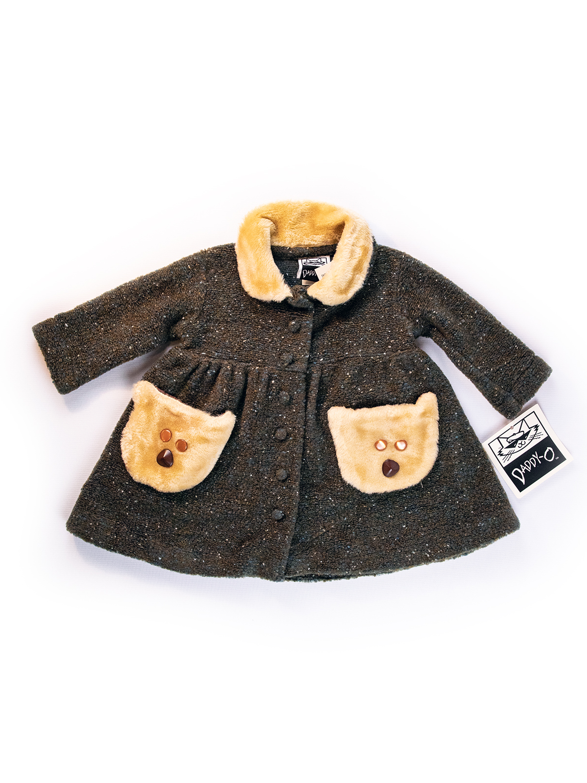 Daddy-O Coat with Faux Fur Collar & Bear Pockets